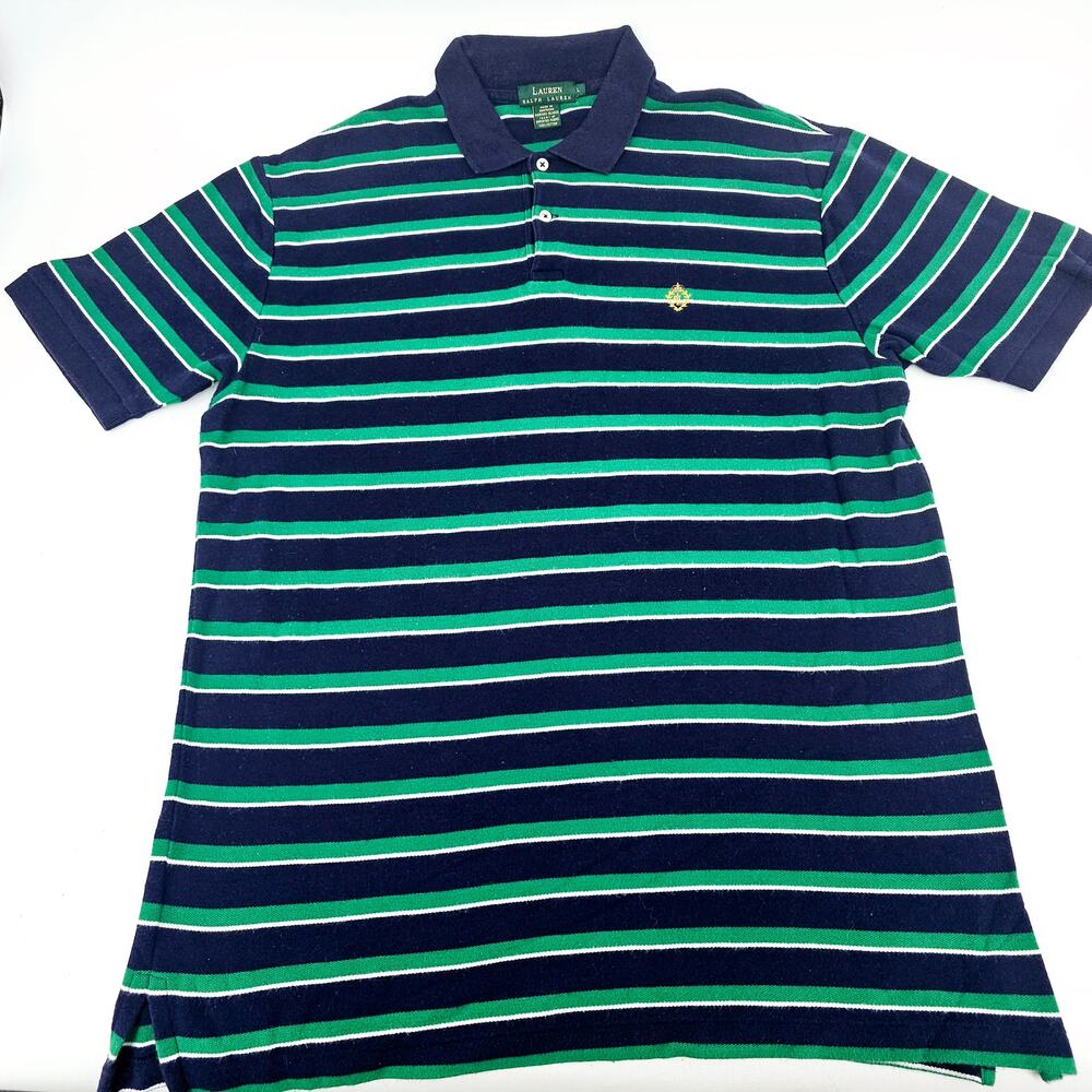 Vintage Polo Ralph Lauren Green & Navy Striped Polo Shirt Preppy Men's L 3045